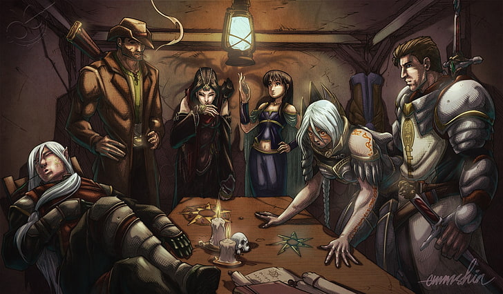 group of people gathering near table graphic wallpaper, Pathfinder, HD wallpaper