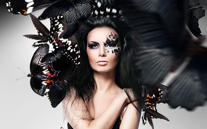 Girl makeup, face, butterfly, Photoshop creative design, HD wallpaper