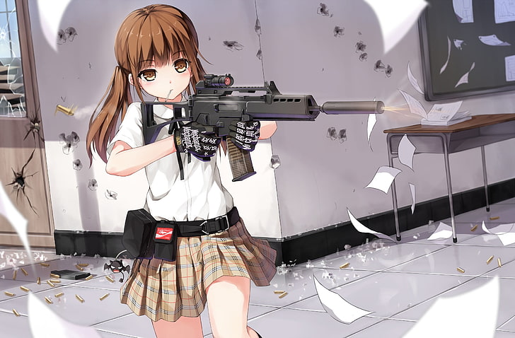 girl holding rifle illustration, Gunslinger Girl, original characters, HD wallpaper