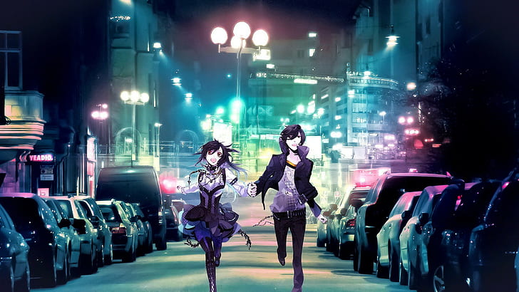 HD wallpaper: Anime, Couple, Street, Cars, Night, Run | Wallpaper Flare