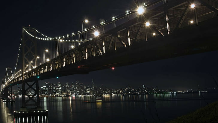 bridge, cityscape, night
