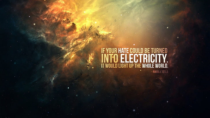 quote, lights, electricity, Nikola Tesla, digital art, space art, HD wallpaper