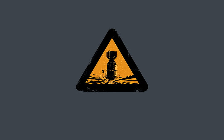 warning signs, bombs, nuclear, caution, minimalism, HD wallpaper