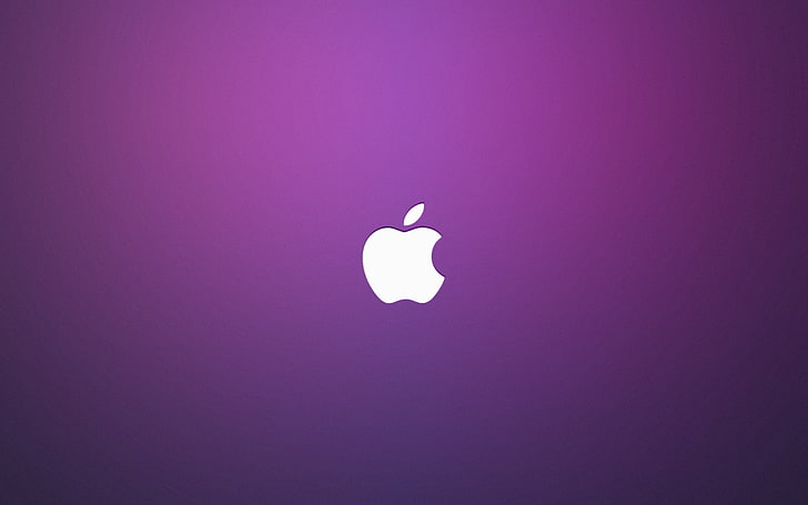 purple and white Apple logo, Mac, Leopard, copy space, colored background