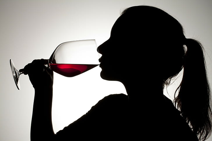 wine, silhouette, women