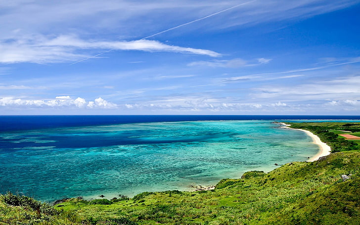 blue sea, coves, water, beach, sky, landscape, nature, scenics - nature, HD wallpaper