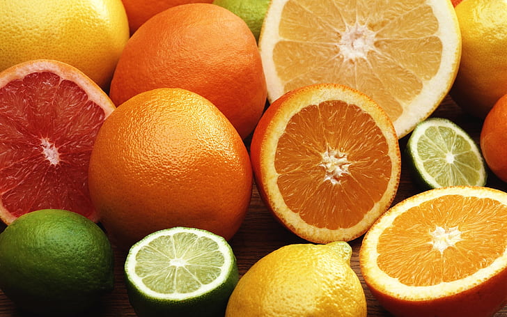 Citrus fruits, orange, lime, grapefruit, lemon
