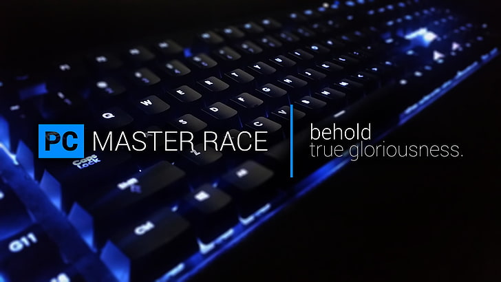 black gaming keyboard with blue LED, PC gaming, computer, keyboards