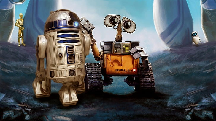 crossover, Pixar Animation Studios, robot, R2-D2, movies, WALL·E