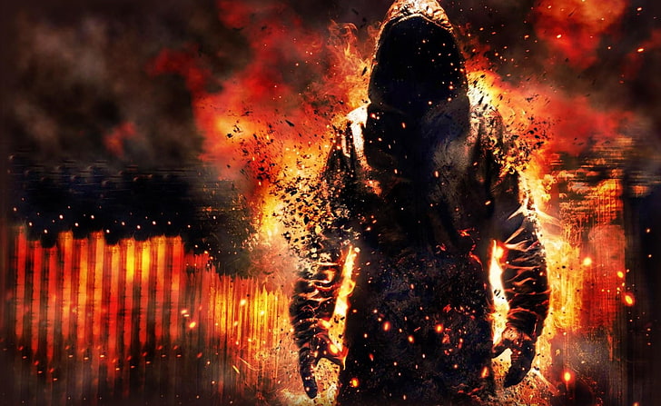Assassins Creed wallpaper, fire, destruction, debris, cape, biggin, HD wallpaper