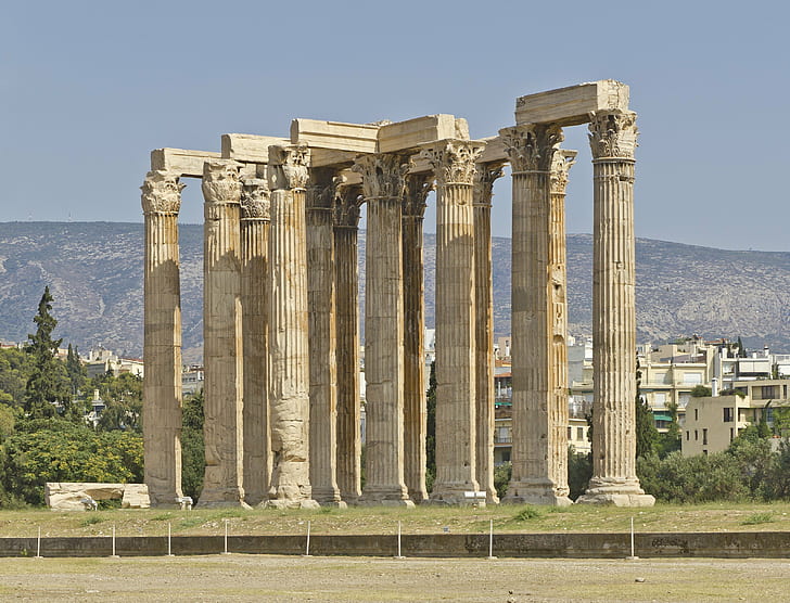 Ancient, architecture, building, Greece, Greek, Temple of Olympian Zeus, HD wallpaper