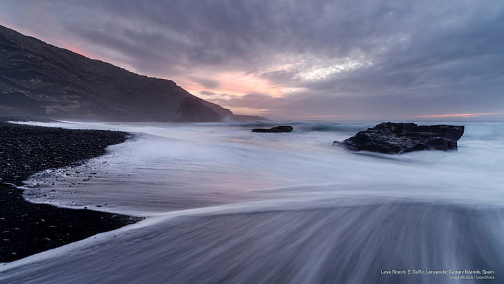 Lava Beach, El Golfo, Lanzarote, Canary Islands, Spain, Beaches, HD wallpaper