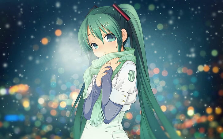 anime, girl, young, scarf, cold, warmth