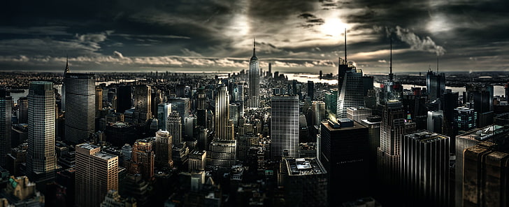 gray concrete buildings, landscape view of city buildings, Manhattan