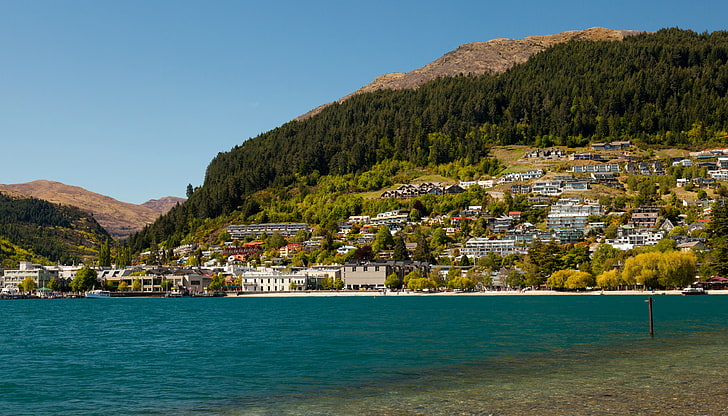 the city, lake, photo, home, New Zealand, Queenstown, Lake Wakatipu, HD wallpaper