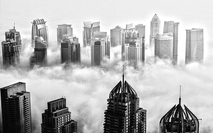 Black and white Dubai, high rise buildings, world, 1920x1200, HD wallpaper