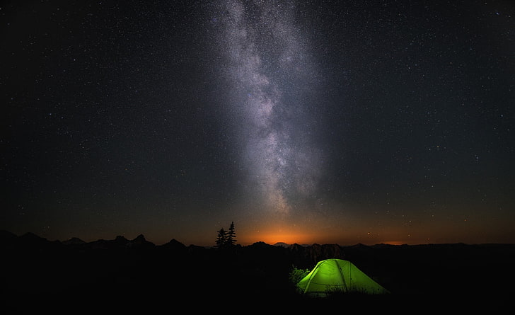 Windows 10 Night Sky, green tent and sky, star - space, scenics - nature HD wallpaper