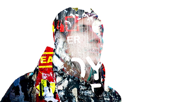 Photoshop, double exposure, 3D, street art, red, blue, yellow