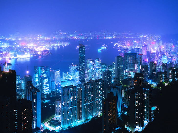 cityscape, Hong Kong, skyscraper, city lights, urban, HD wallpaper
