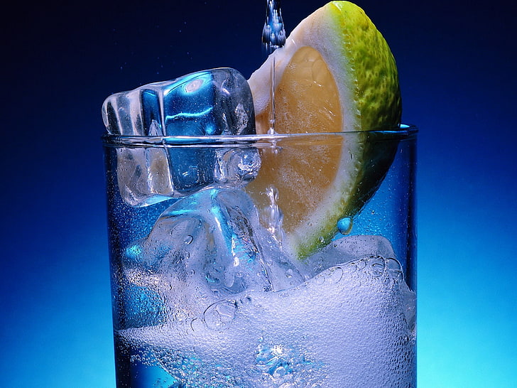 clear drinbking glass, lime, drink, ice, citrus, cocktail, alcohol, HD wallpaper