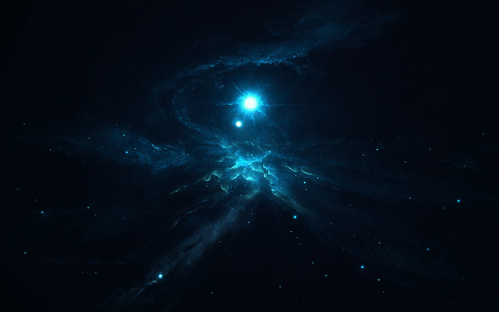 blue and black nebula wallpaper, dark, abstract, science fiction
