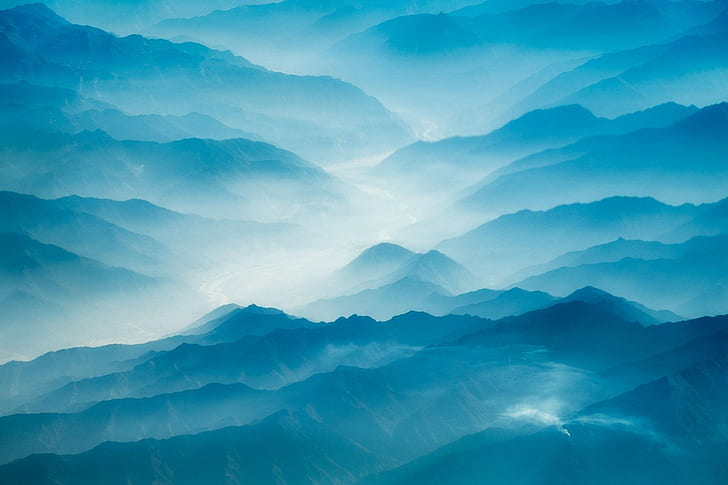 HD wallpaper: landscape, Himalayas, mountains, nature, mist, blue ...