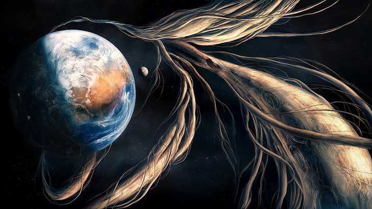 planet digital wallpaper, artwork, science fiction, abstract