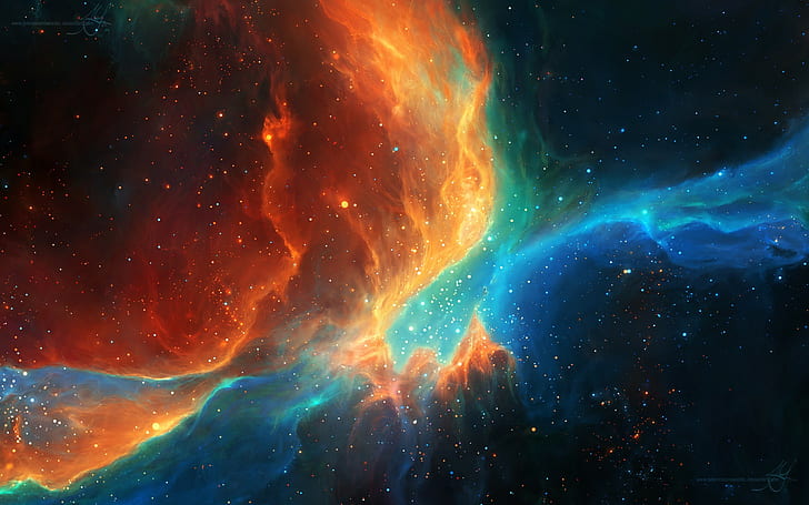 nebula, orange, space, space art, TylerCreatesWorlds, render, HD wallpaper