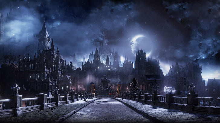 digital art, fantasy art, Dark Souls III, castle, night, Moon