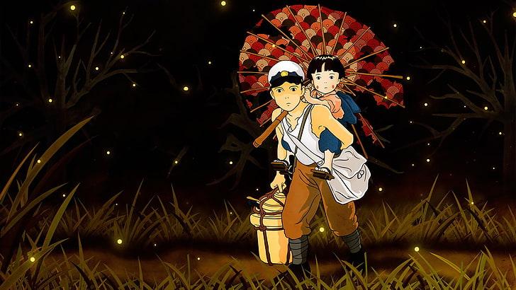Movie, Grave of the Fireflies, night, illuminated, front view, HD wallpaper