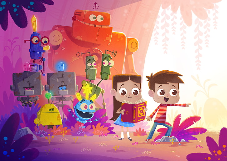 Robots, Kids, Colorful, 4K, Children, Illustration