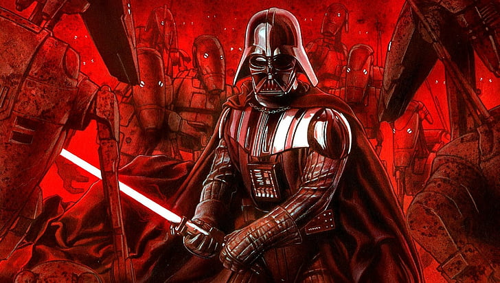 Star Wars, Battle Droid (Star Wars), Darth Vader, red, security, HD wallpaper