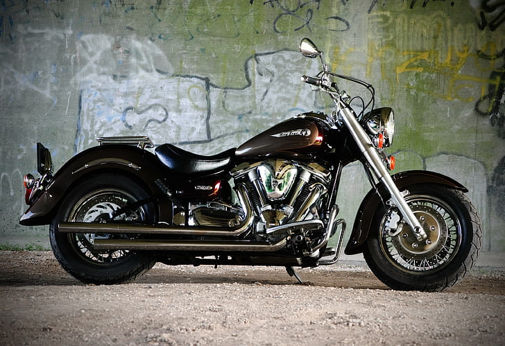 Yamaha, Wildstar, XV1600, brown and  black cruiser motorcycle, HD wallpaper