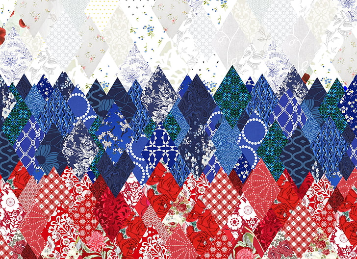 blue, red, and white floral digital wallpaper, pattern, flag, HD wallpaper