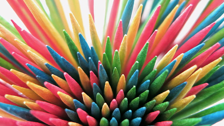 multicolored decor close up photography, Toothpicks, Rainbow, HD wallpaper