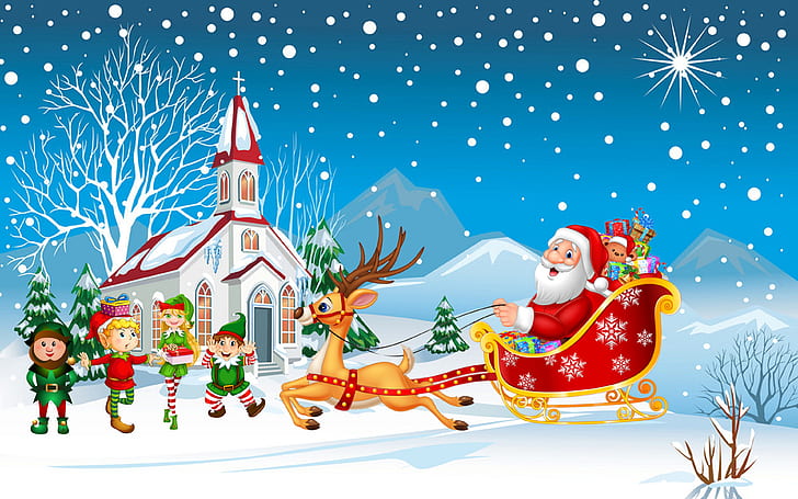 Happy Christmas Santa Claus With His Sleigh With Christmas Gifts Merry Kids  Hd Desktop Wallpapers For Tablets And Mobile Phones 3840х2400