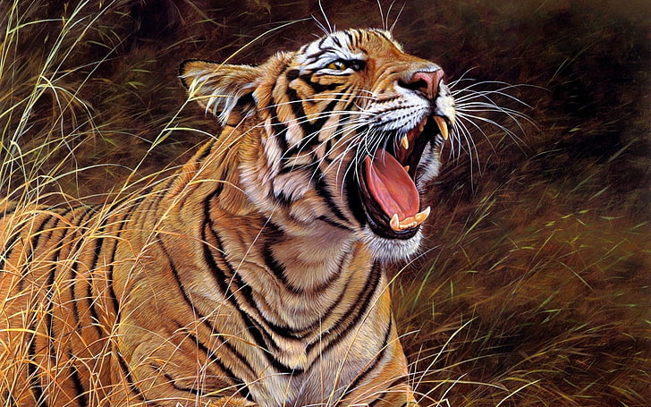 Roar Of The Jungle Tiger, brown and black tiger illustration, HD wallpaper