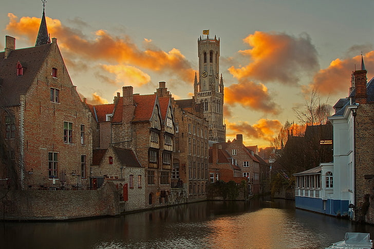 clouds, home, channel, Belgium, Bruges, HD wallpaper