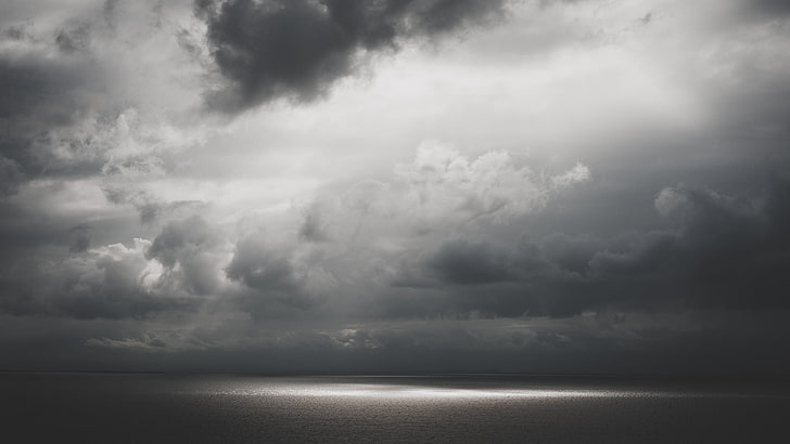 sea, clouds, sunbeams, gray, cloud - sky, water, beauty in nature, HD wallpaper