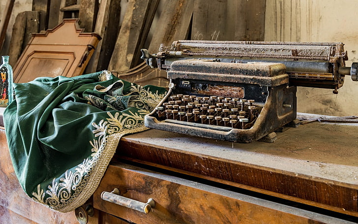 typewriters, old, antique, wood - material, indoors, history