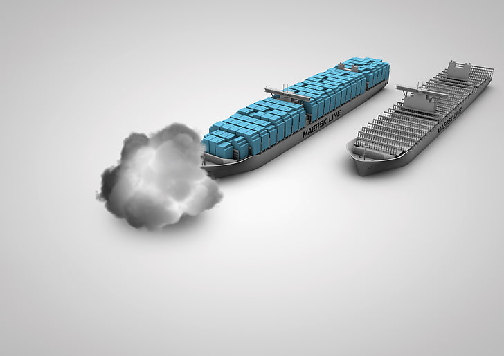 Maersk, Maersk Line, container ship, 3D, smoke, studio shot