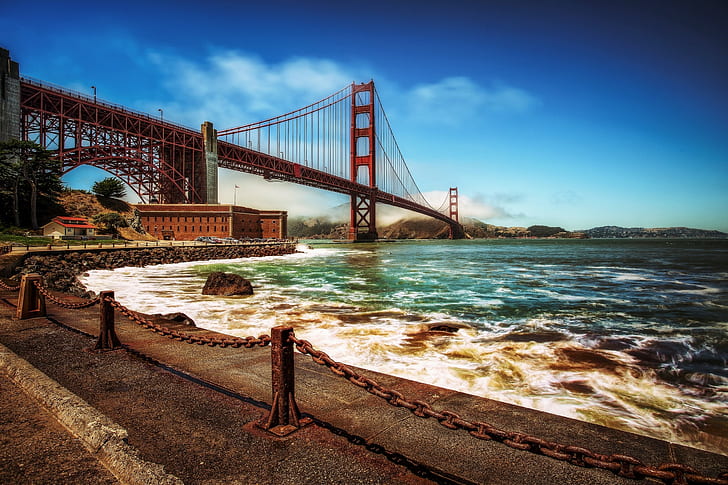 San Francisco Bay, Golden Gate Strait, golden gate bridge, embankment