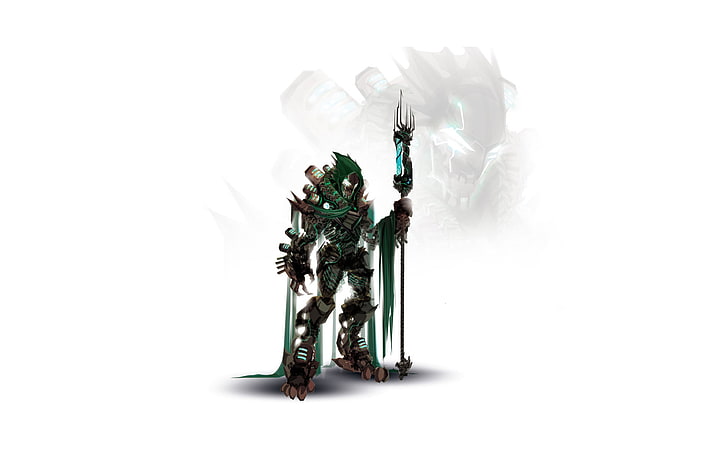 green and black game character holding trident wallpaper, robot, HD wallpaper