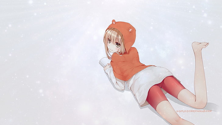 woman wearing orange and white hoodie shirt anime character, Himouto! Umaru-chan