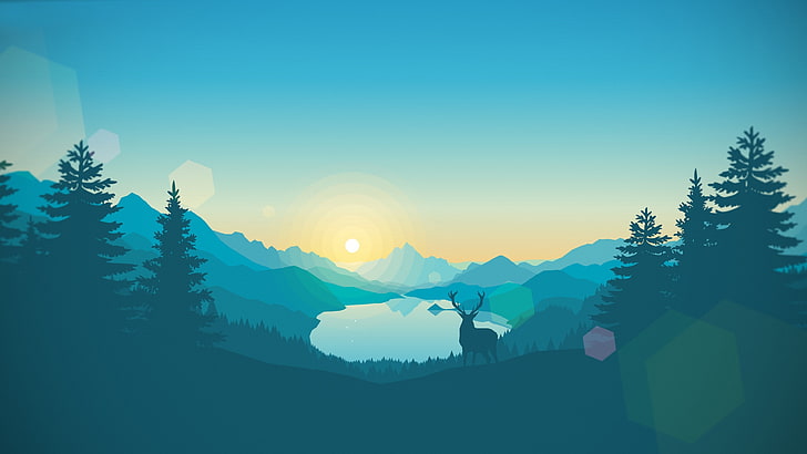 deer between pine trees wallpaper, firewatch, forest, night, Games