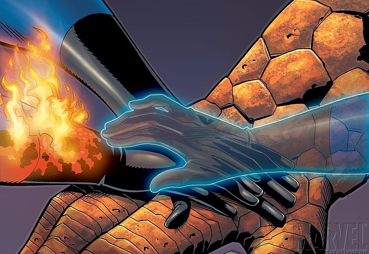 Fantastic Four Marvel wallpaper, Comics, Ben Grimm, Human Torch (Marvel Comics)