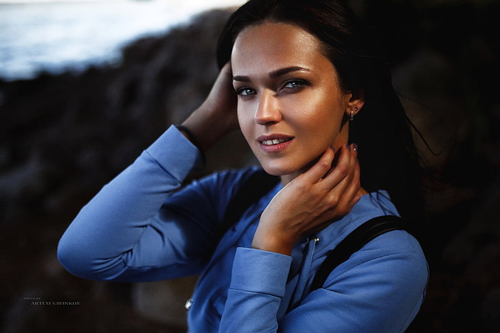 women, model, Artem Savinkov, blue, face, portrait, young adult, HD wallpaper