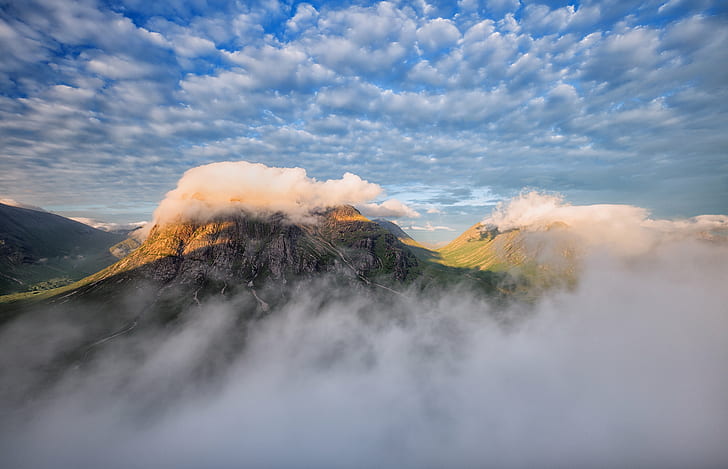 aerial photography of high mountain, Scotch Mist, Scotland, Highlands, HD wallpaper