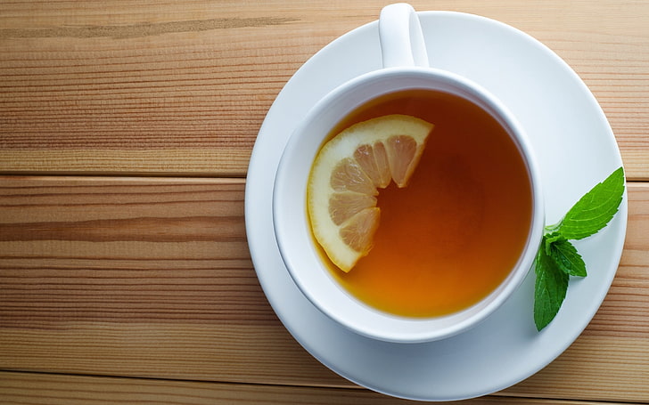 lemon tea, mint, drink, saucer, cup, tea - Hot Drink, heat - Temperature, HD wallpaper