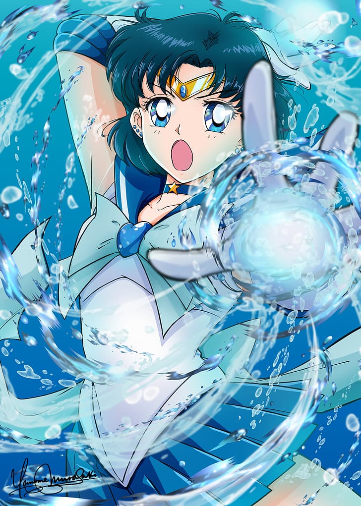 Sailor Moon, water drops, portrait display, gloves, Mizuno Ami